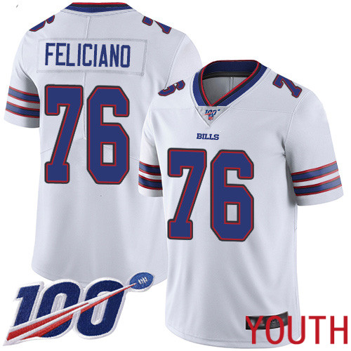 Youth Buffalo Bills 76 Jon Feliciano White Vapor Untouchable Limited Player 100th Season NFL Jersey